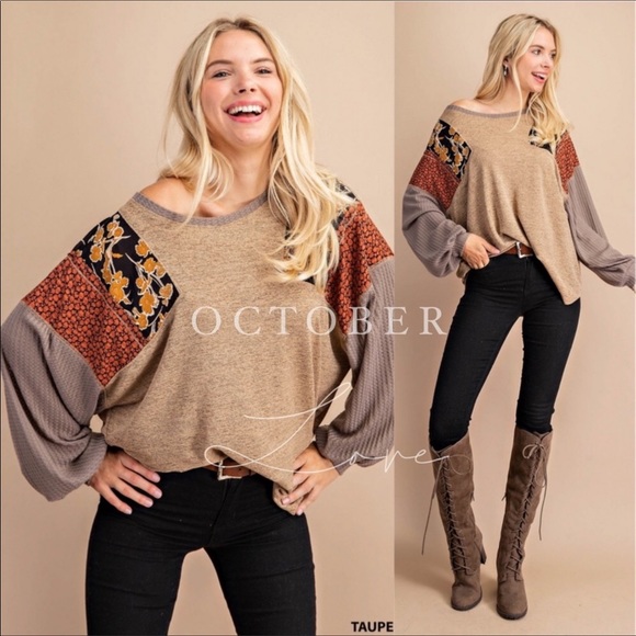 TAUPE MIXED LONG SLEEVE 96% POLYESTER 4% SPANDEX - Picture 2 of 3